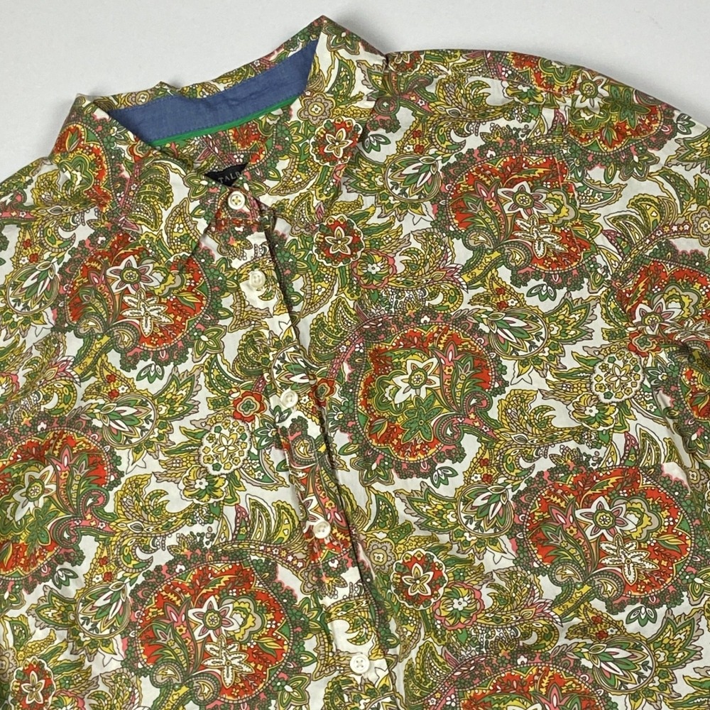 Talbots Paisley Cotton Button Down Shirt Long Sleeve Size 16 Roll Tab Sleeve Top